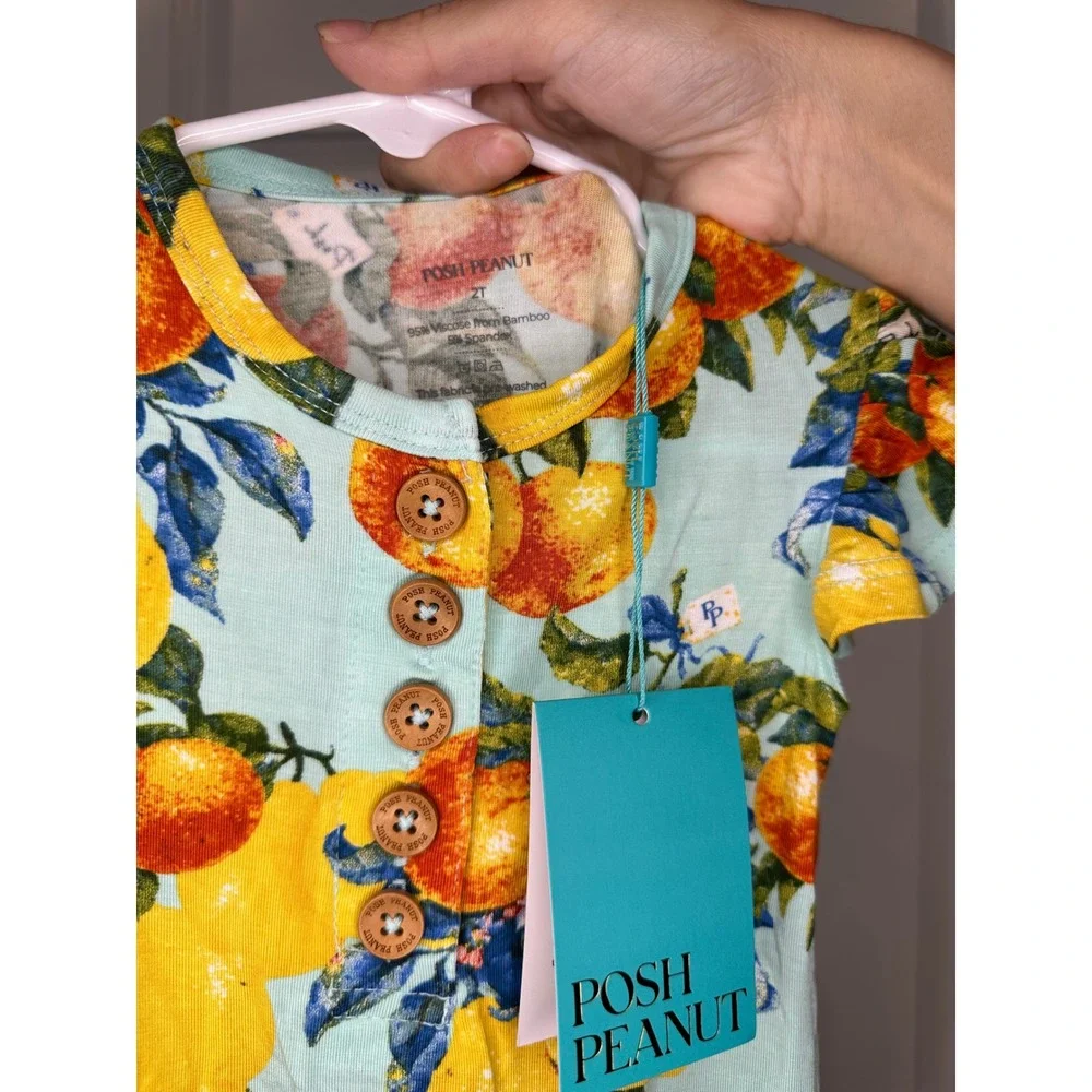 Posh Peanut Romper Size 2T Lemon Citrus Print Baby‎ Girl One-Piece Outfit NWT